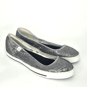 Converse one star ballet flats silver sequins size 5 bling glam‎ metallic